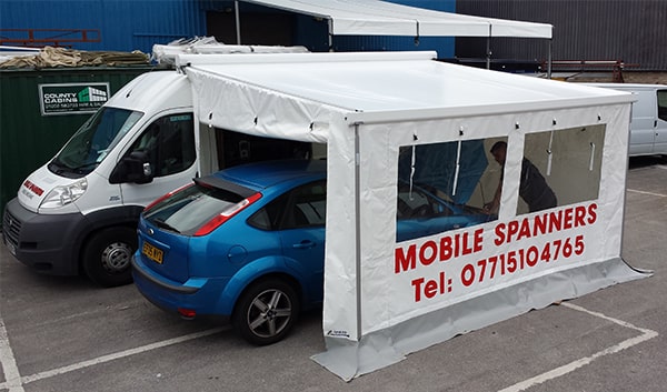 fiat ducato awning with side screens for car maintenance