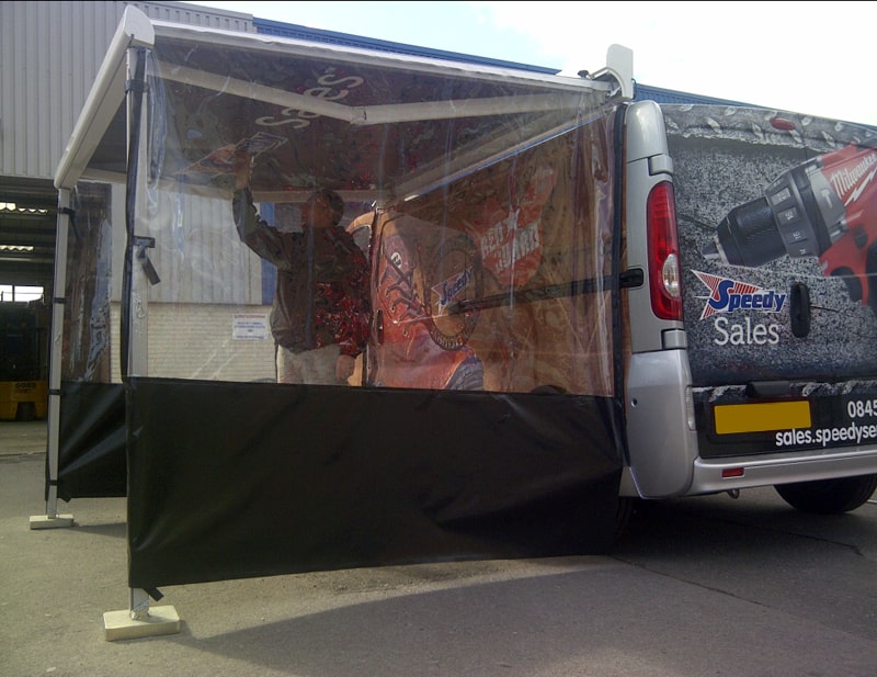 Speedy van awning with side enclosures